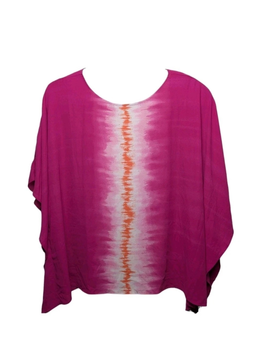 Quacker Factory Magenta Tie-Dye Center Stripe Caftan Blouse